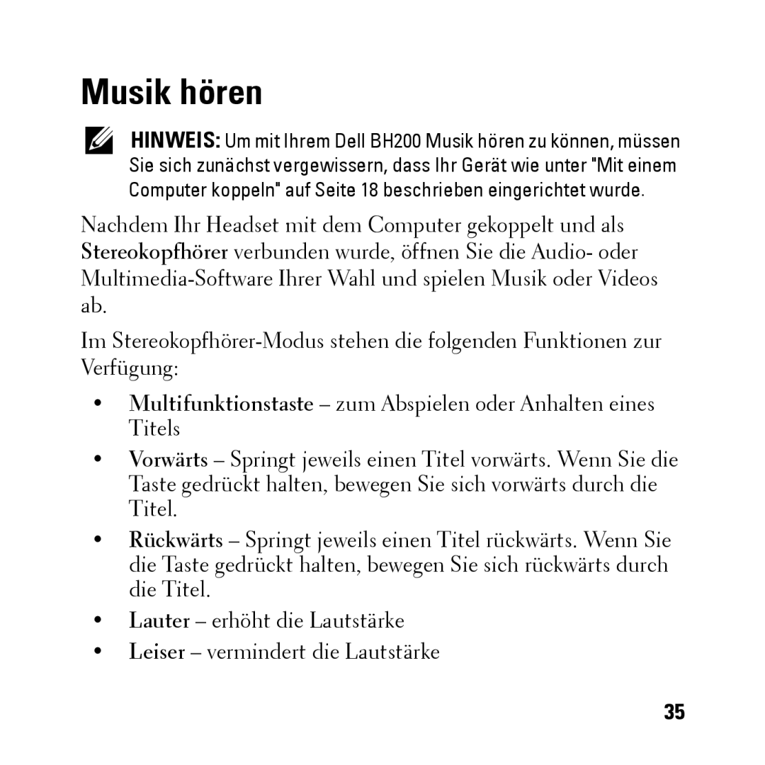 Dell BH200 owner manual Musik hören 