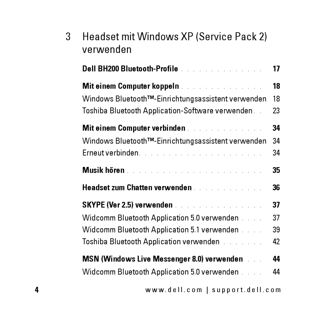 Dell BH200 owner manual Headset mit Windows XP Service Pack 2 verwenden 