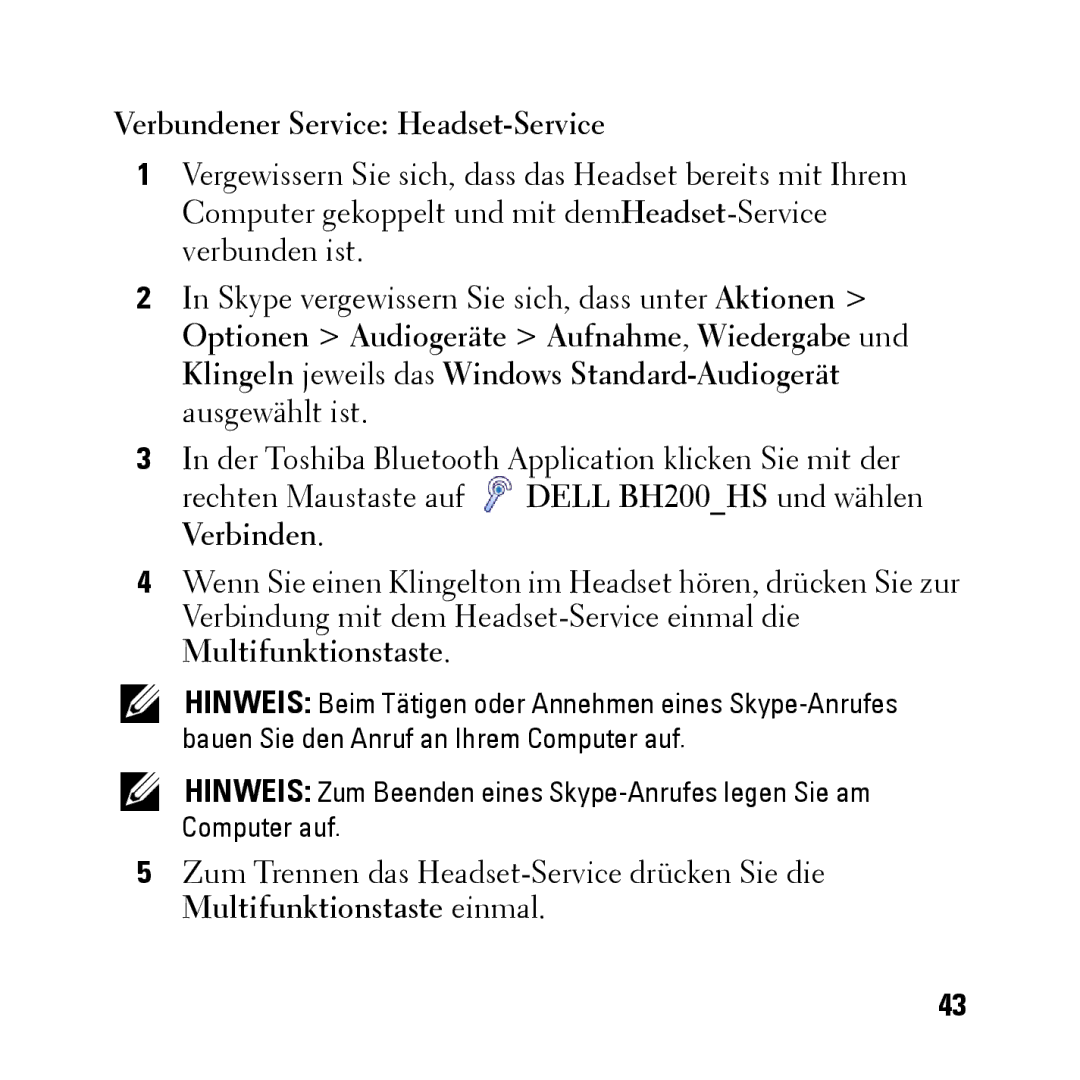 Dell BH200 owner manual Verbundener Service Headset-Service 