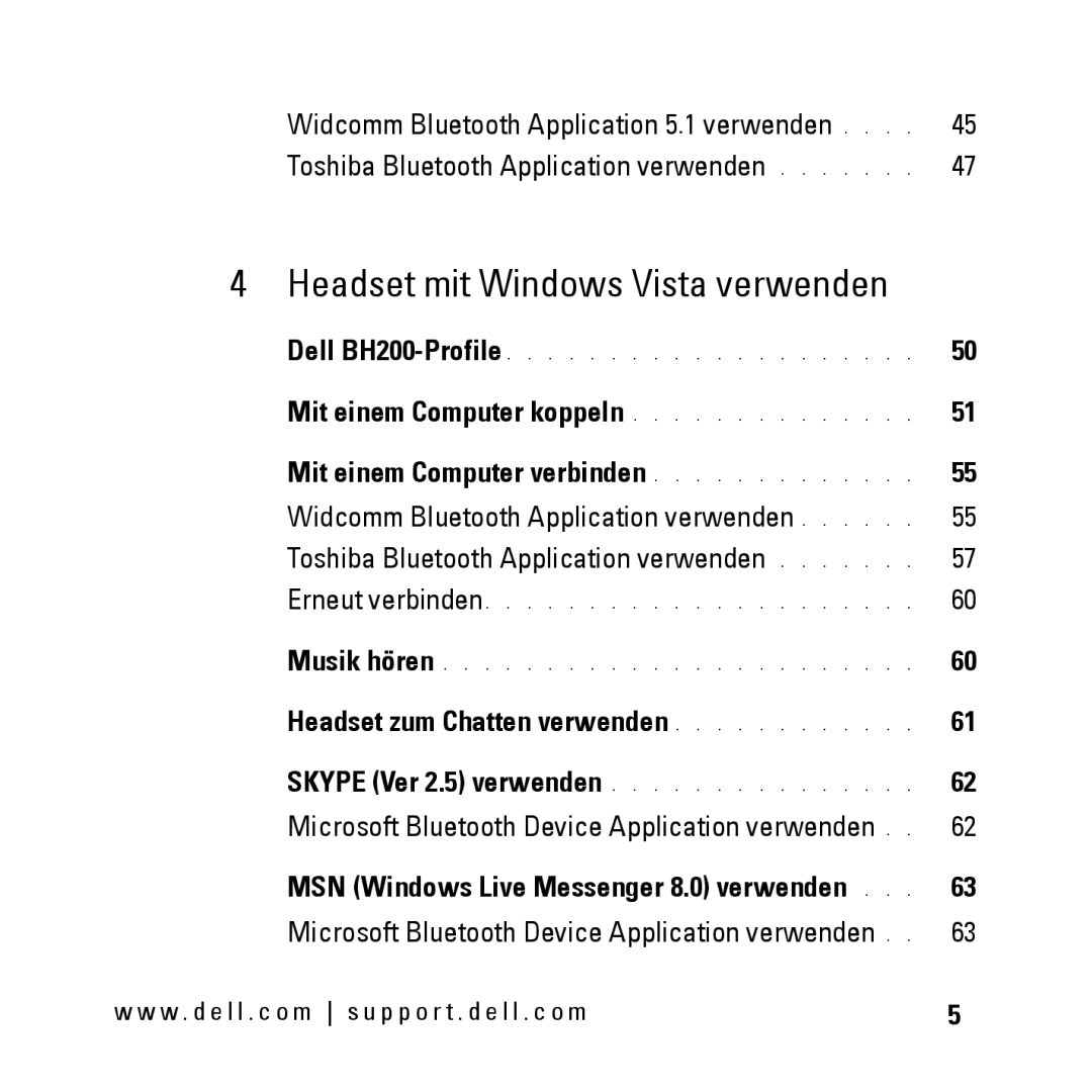 Dell BH200 owner manual Headset mit Windows Vista verwenden 