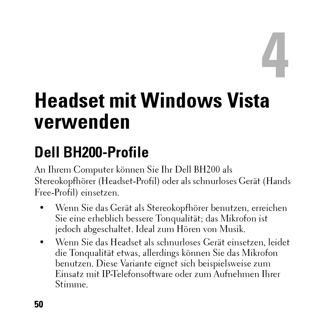 Dell owner manual Headset mit Windows Vista verwenden, Dell BH200-Profile 