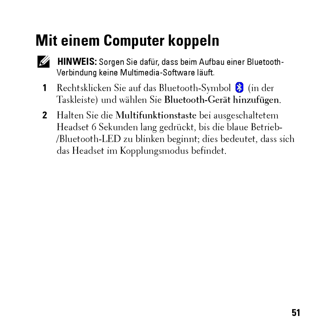 Dell BH200 owner manual Mit einem Computer koppeln 