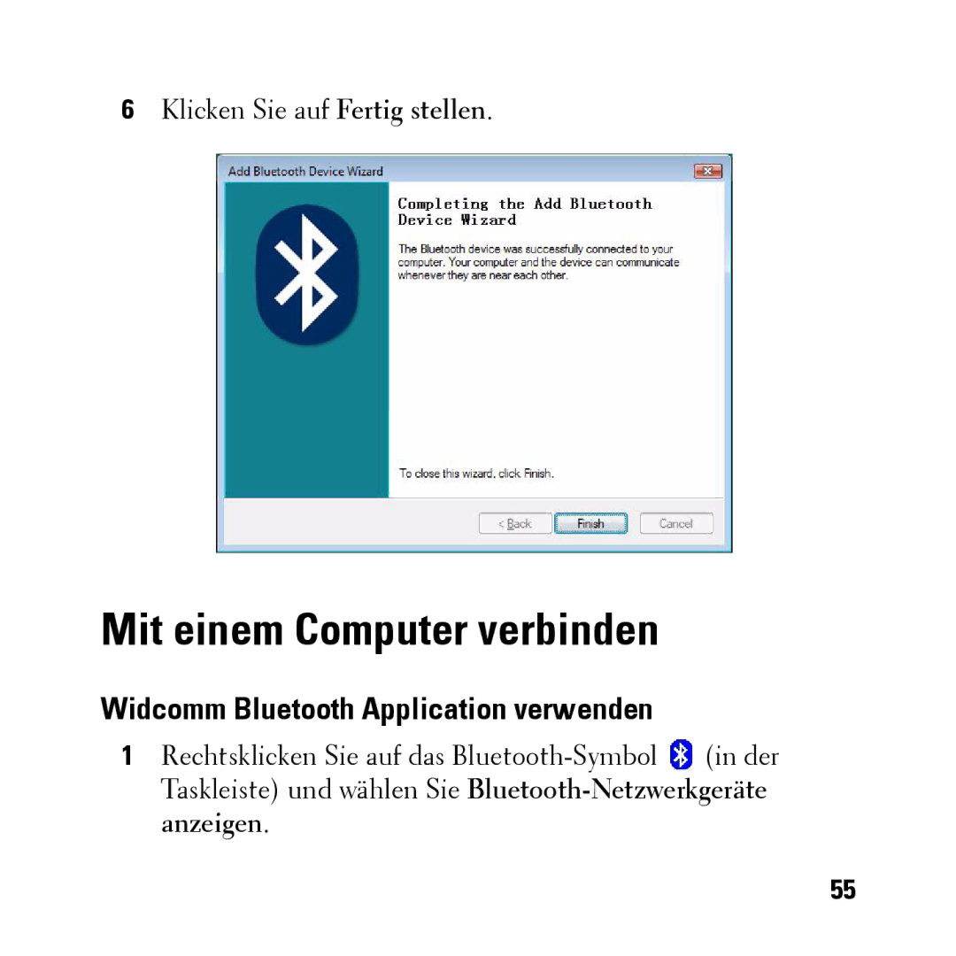 Dell BH200 owner manual Mit einem Computer verbinden, Widcomm Bluetooth Application verwenden 