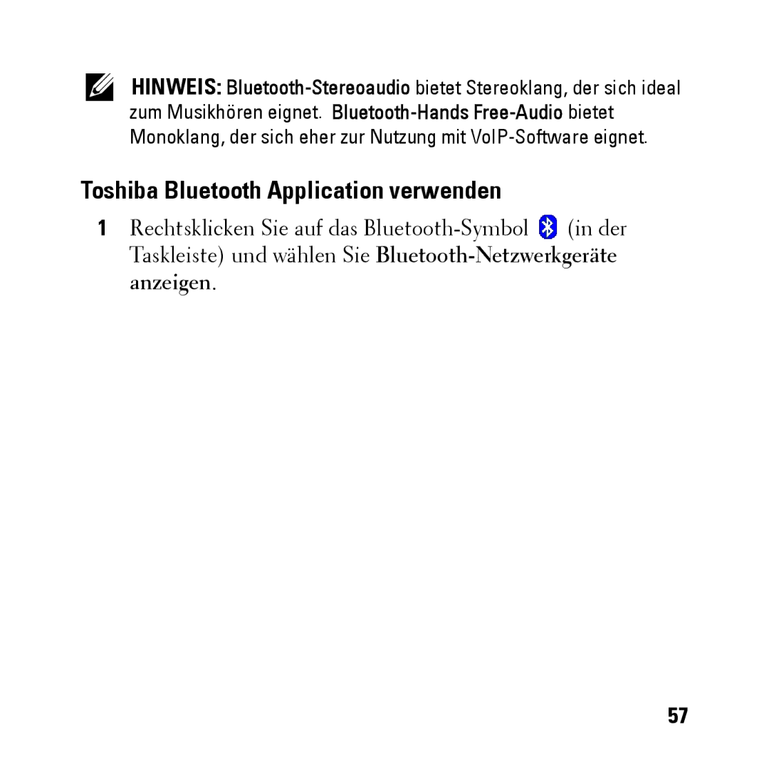 Dell BH200 owner manual Toshiba Bluetooth Application verwenden 