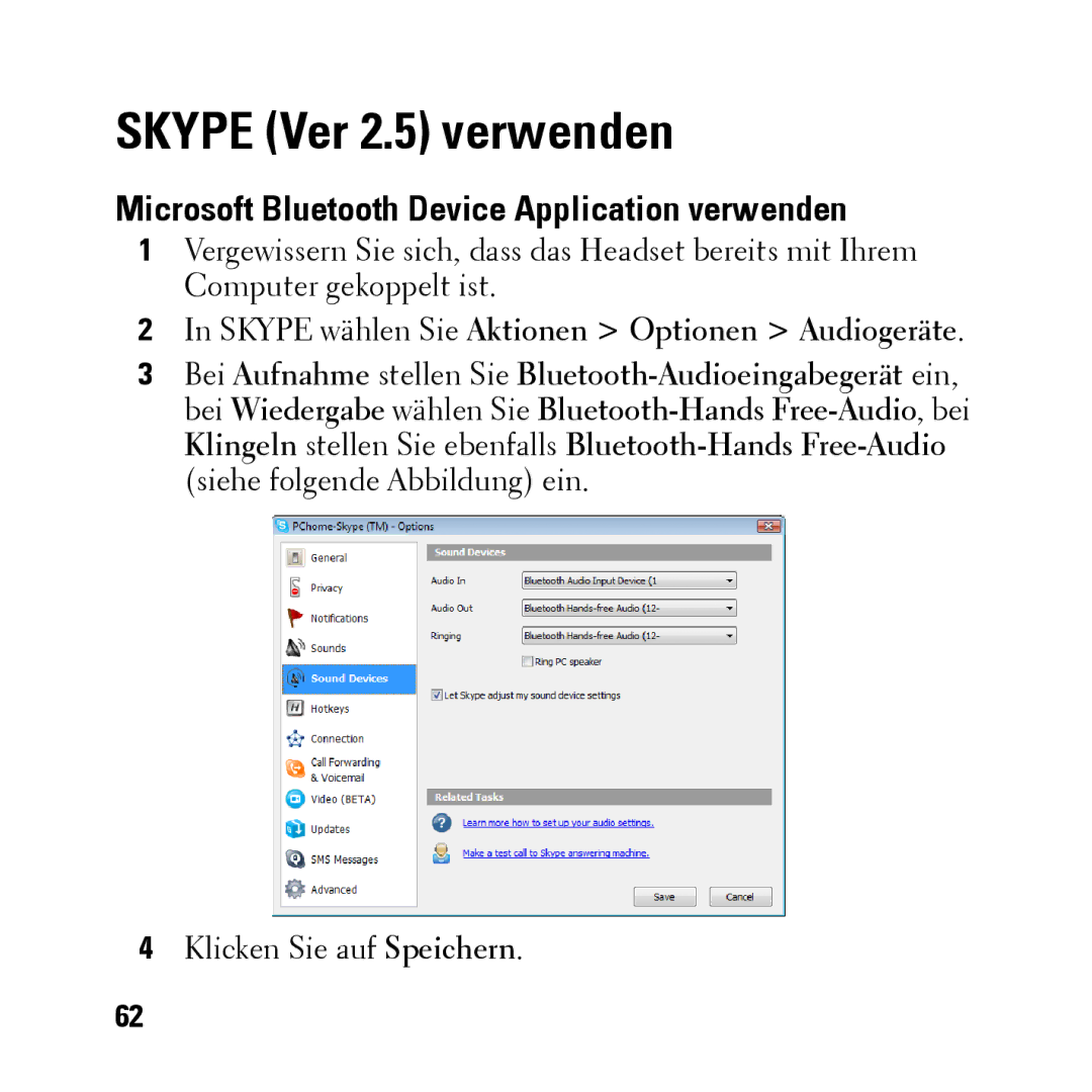 Dell BH200 owner manual Skype Ver 2.5 verwenden, Microsoft Bluetooth Device Application verwenden 