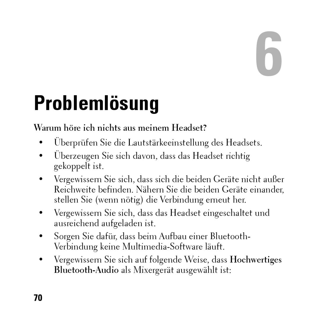 Dell BH200 owner manual Problemlösung, Warum höre ich nichts aus meinem Headset? 