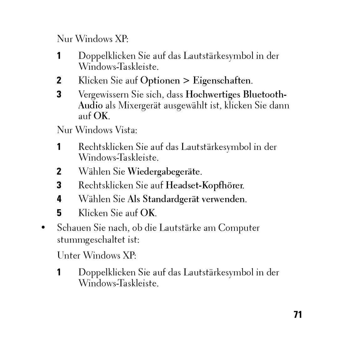 Dell BH200 Klicken Sie auf Optionen Eigenschaften, Wählen Sie Wiedergabegeräte, Wählen Sie Als Standardgerät verwenden 