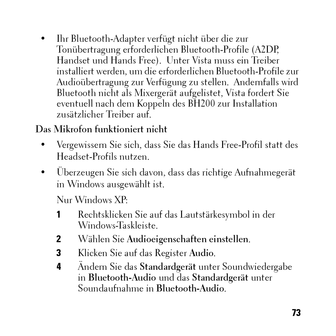 Dell BH200 owner manual Das Mikrofon funktioniert nicht, Wählen Sie Audioeigenschaften einstellen 