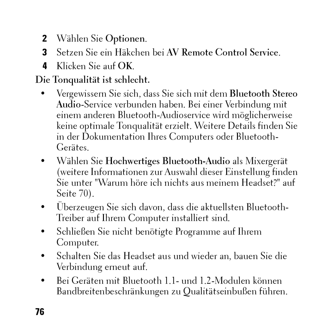 Dell BH200 owner manual Die Tonqualität ist schlecht 