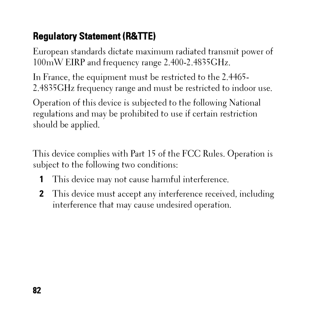 Dell BH200 owner manual Regulatory Statement R&TTE 