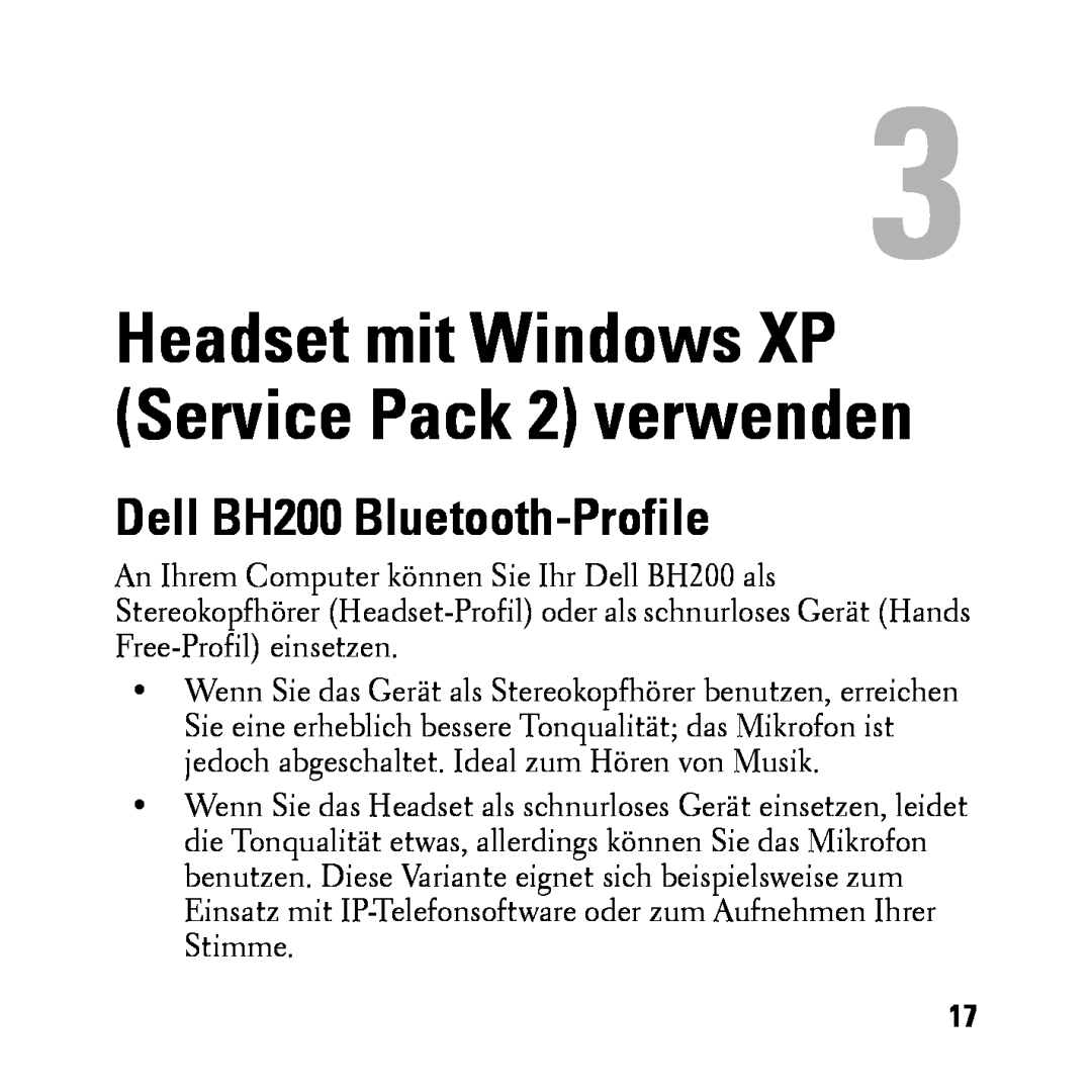 Dell owner manual Dell BH200 Bluetooth-Profile, Headset mit Windows XP Service Pack 2 verwenden 