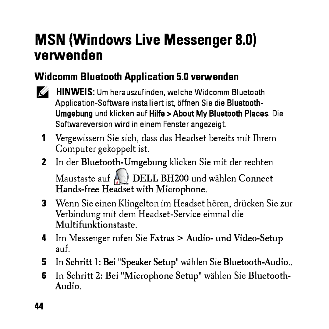 Dell BH200 owner manual MSN Windows Live Messenger 8.0 verwenden 
