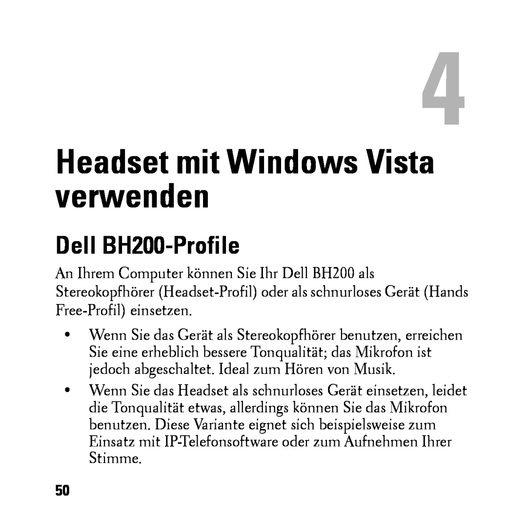 Dell owner manual Headset mit Windows Vista verwenden, Dell BH200-Profile 
