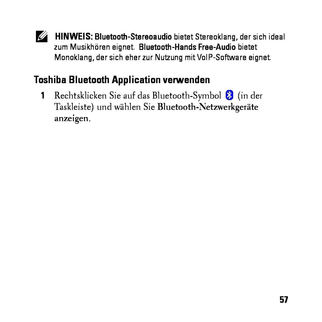 Dell BH200 owner manual Toshiba Bluetooth Application verwenden 