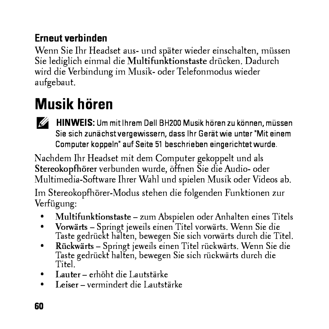 Dell BH200 owner manual Musik hören 