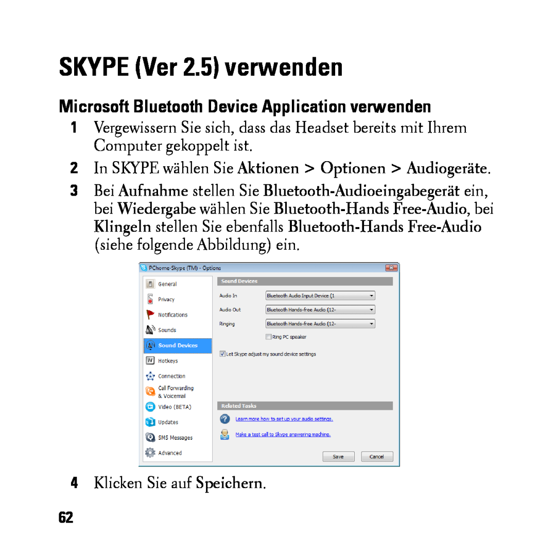 Dell BH200 owner manual SKYPE Ver 2.5 verwenden, Microsoft Bluetooth Device Application verwenden 