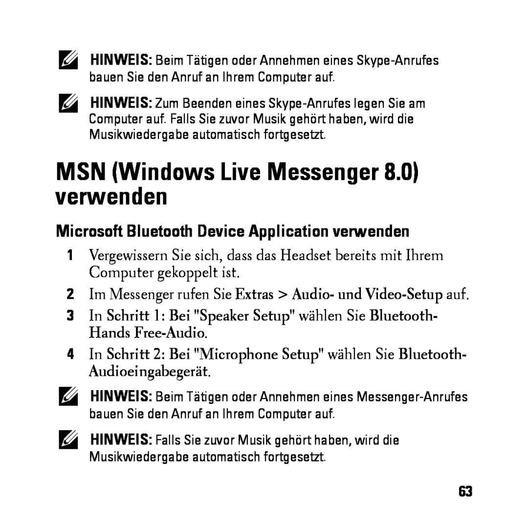 Dell BH200 owner manual MSN Windows Live Messenger 8.0 verwenden, 2Im Messenger rufen Sie Extras Audio- und Video-Setup auf 