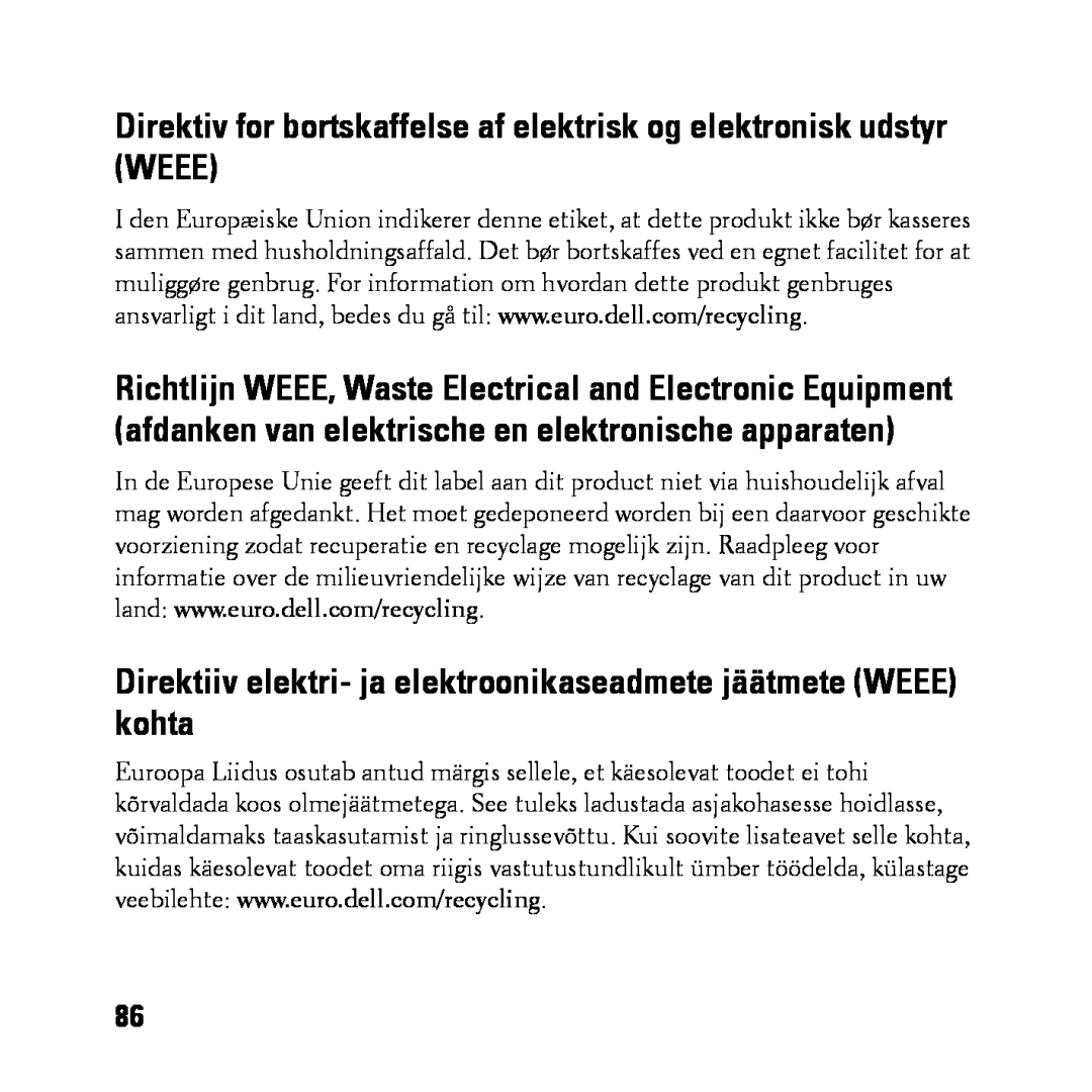 Dell BH200 owner manual Direktiv for bortskaffelse af elektrisk og elektronisk udstyr WEEE 
