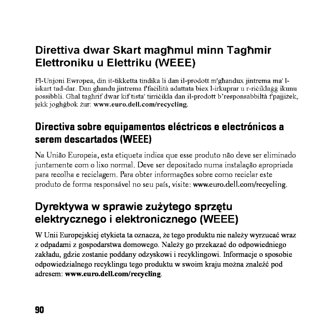 Dell BH200 owner manual Directiva sobre equipamentos eléctricos e electrónicos a serem descartados WEEE 