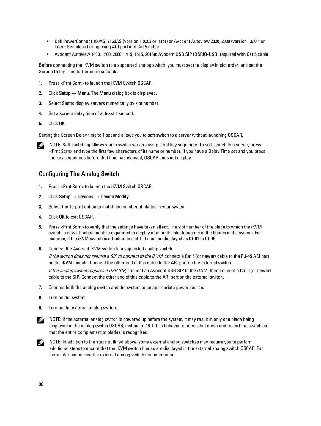 Dell BMX01 owner manual Configuring The Analog Switch, Click Setup → Devices → Device Modify 