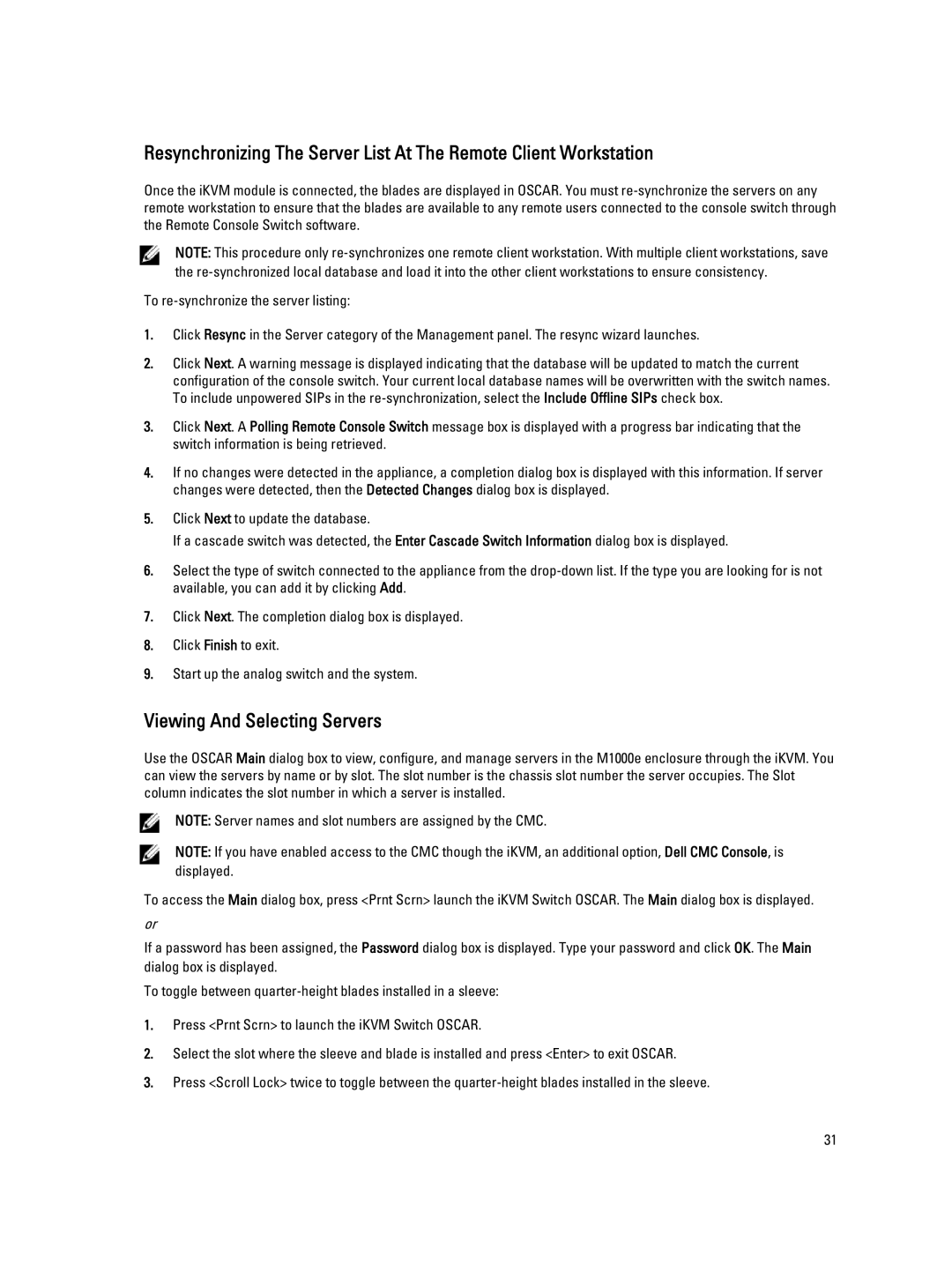 Dell BMX01 owner manual Viewing And Selecting Servers 