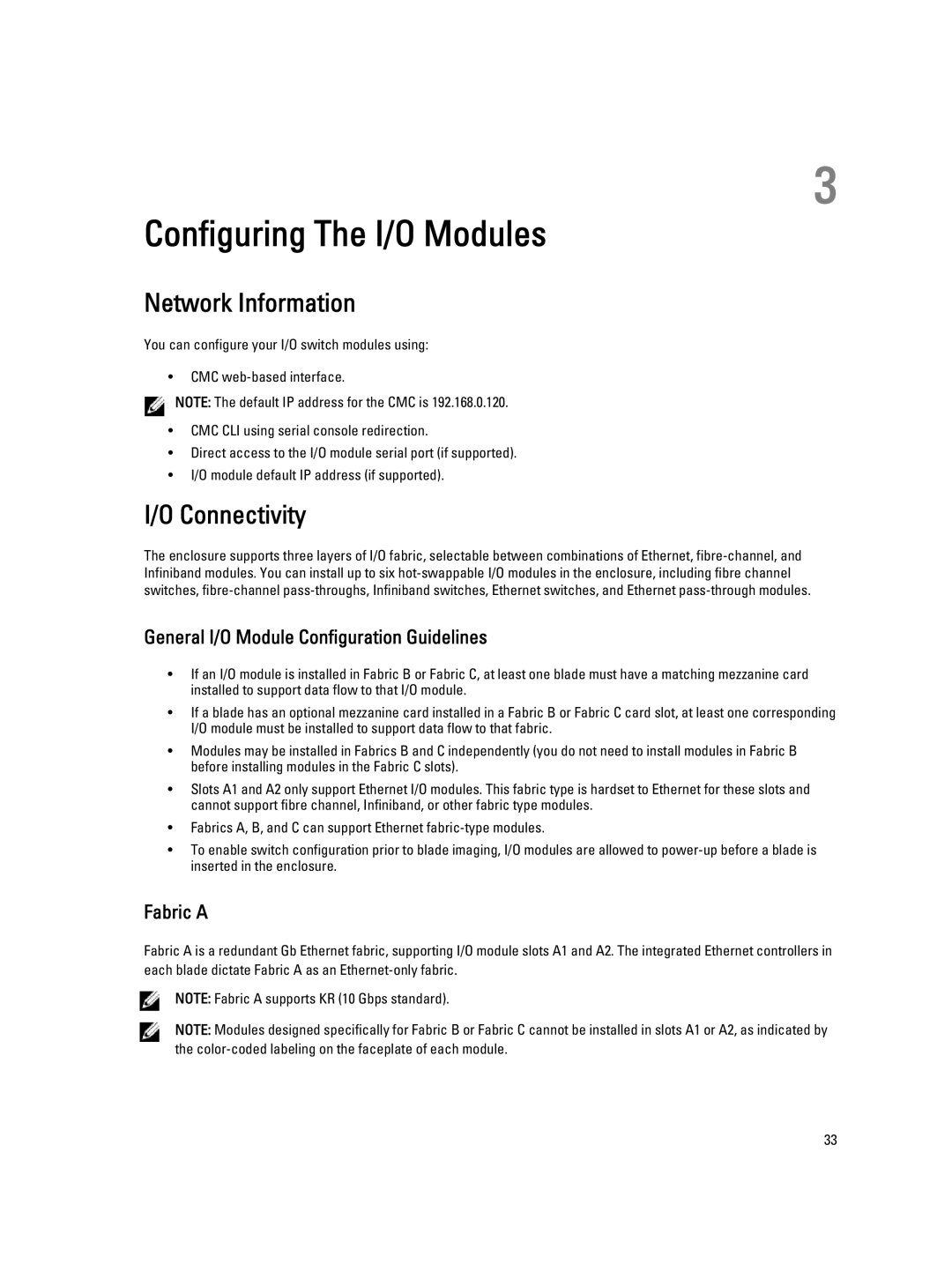 Dell BMX01 owner manual Network Information, Connectivity, General I/O Module Configuration Guidelines, Fabric a 