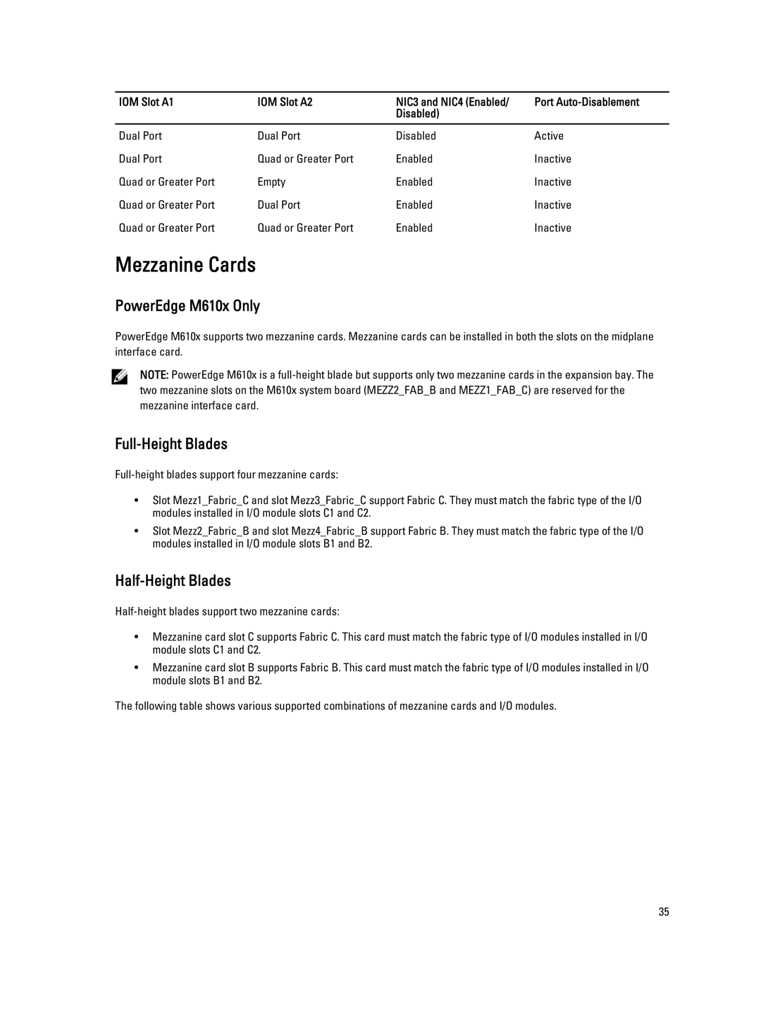 Dell BMX01 owner manual Mezzanine Cards, PowerEdge M610x Only, Full-Height Blades, Half-Height Blades 