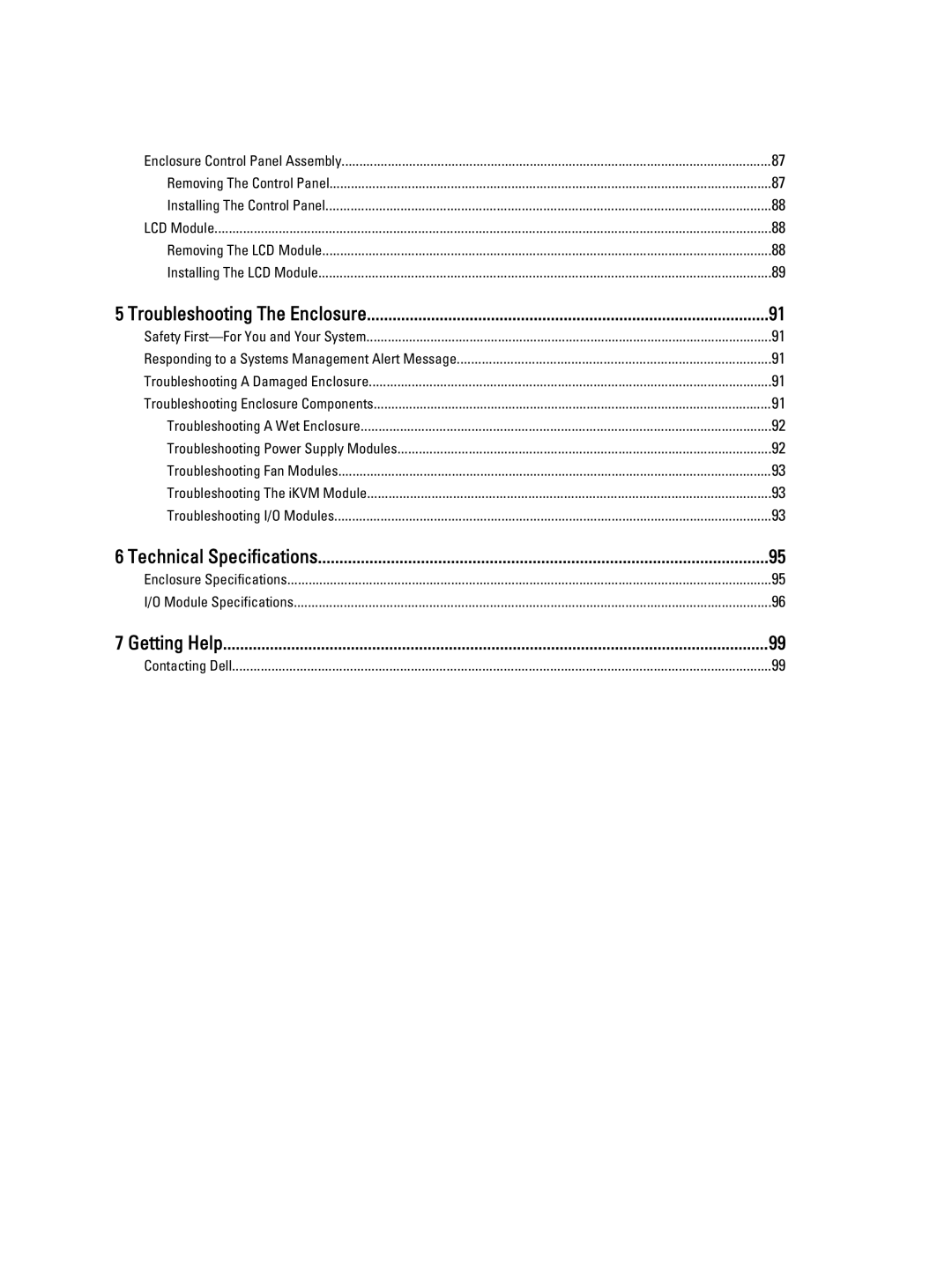 Dell BMX01 owner manual Troubleshooting The Enclosure, Technical Specifications, Getting Help 