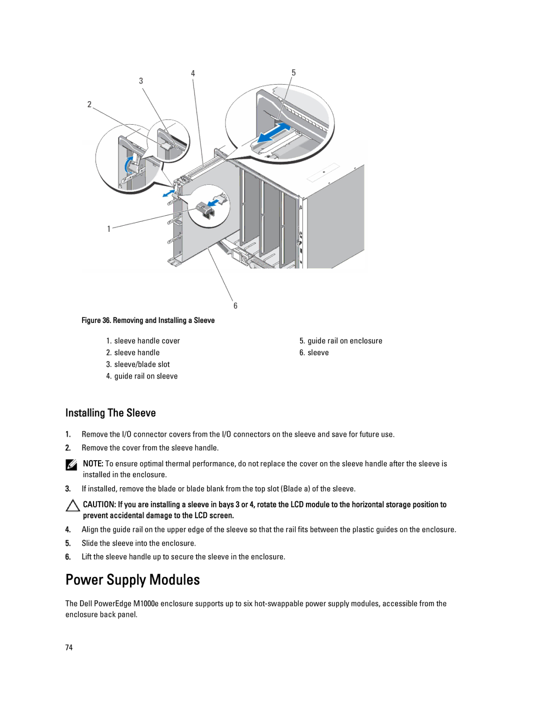 Dell BMX01 owner manual Power Supply Modules, Installing The Sleeve 