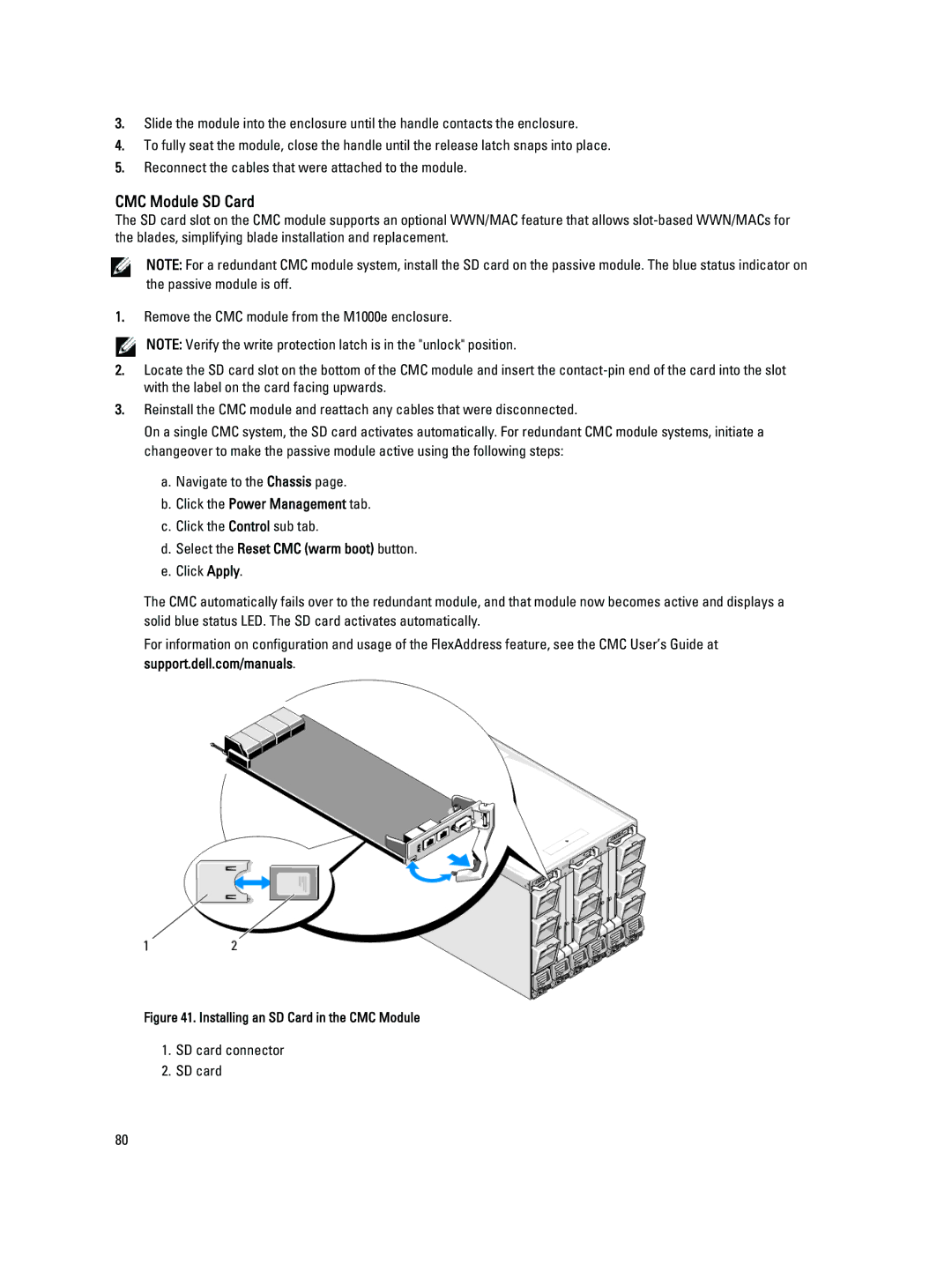 Dell BMX01 owner manual Click the Power Management tab, Select the Reset CMC warm boot button 