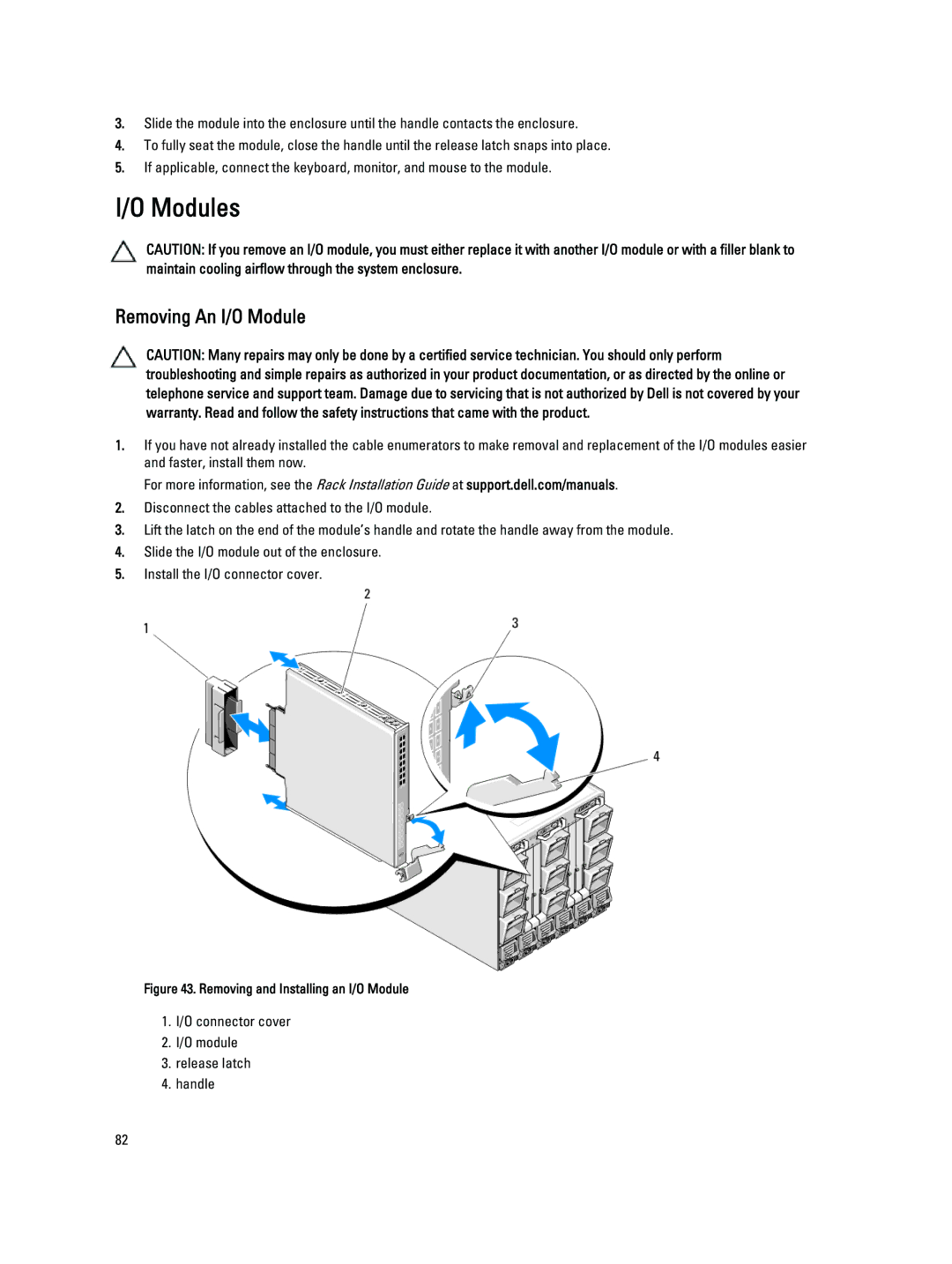 Dell BMX01 owner manual Modules, Removing An I/O Module 