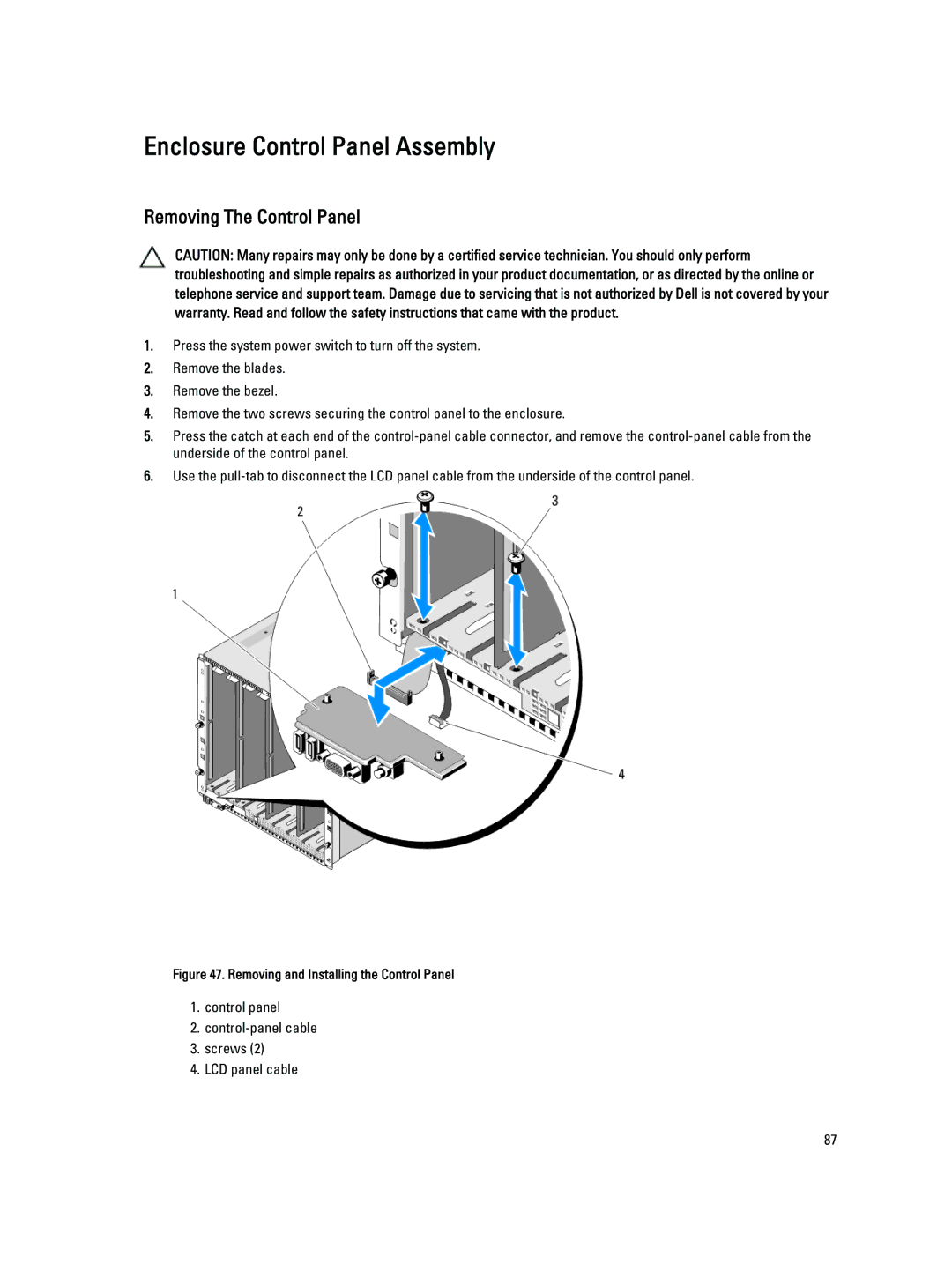 Dell BMX01 owner manual Enclosure Control Panel Assembly, Removing The Control Panel 