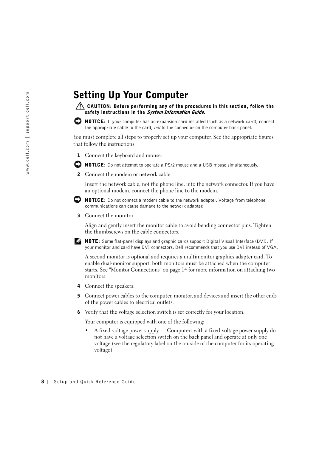 Dell C0931 manual Setting Up Your Computer 