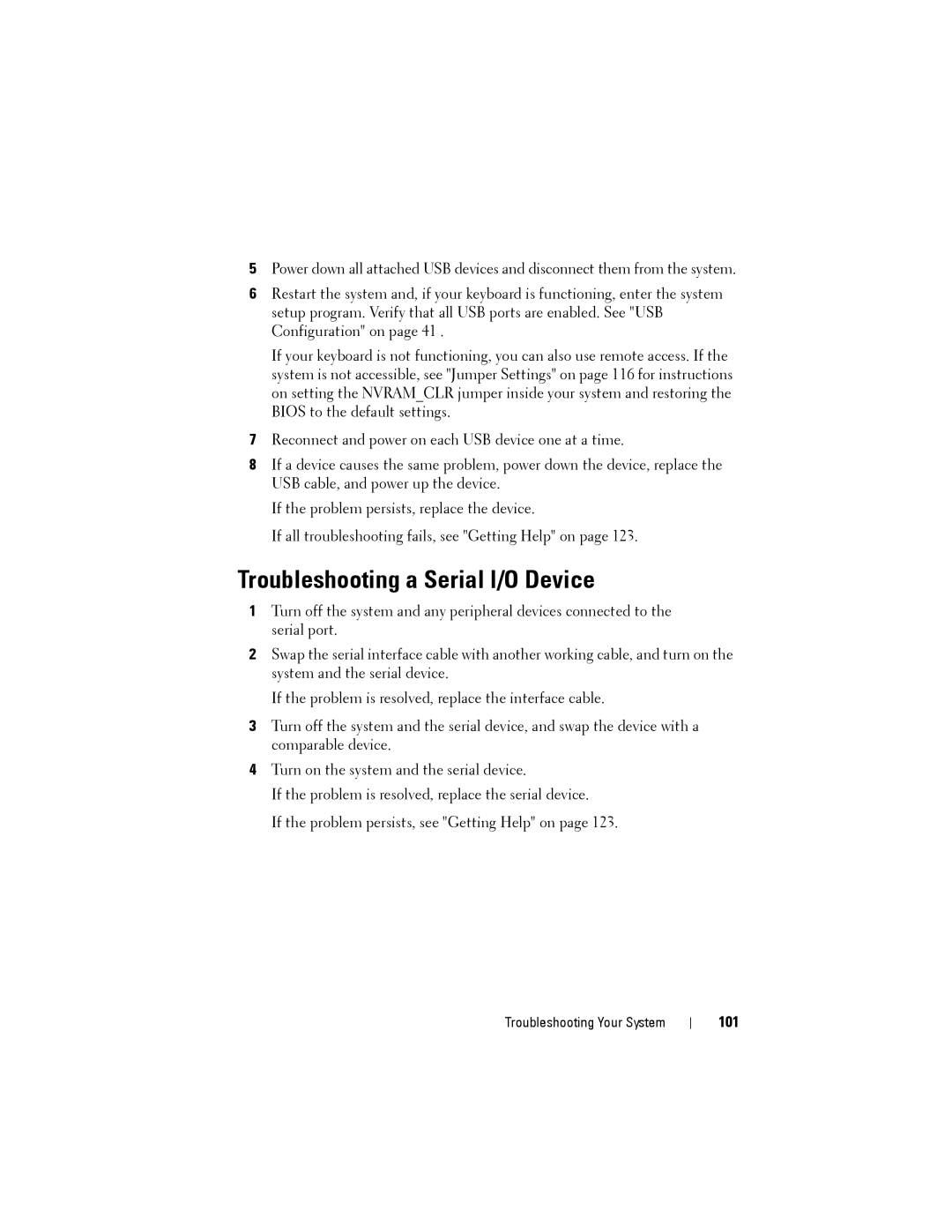 Dell C1100 owner manual Troubleshooting a Serial I/O Device, 101 