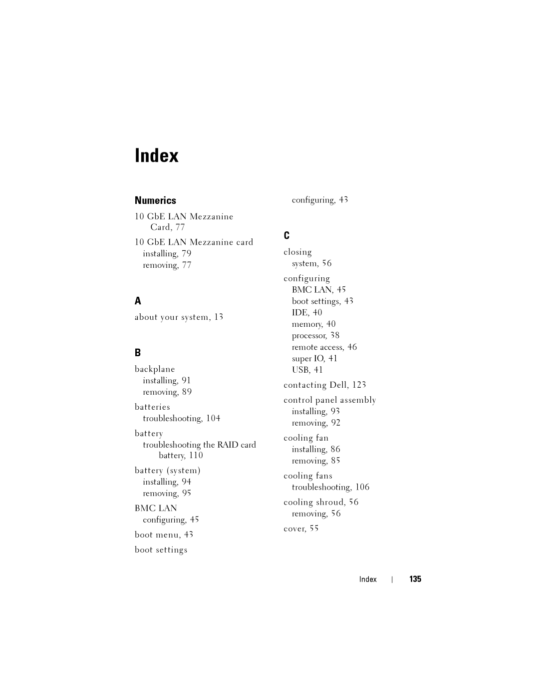 Dell C1100 owner manual 135, Index 