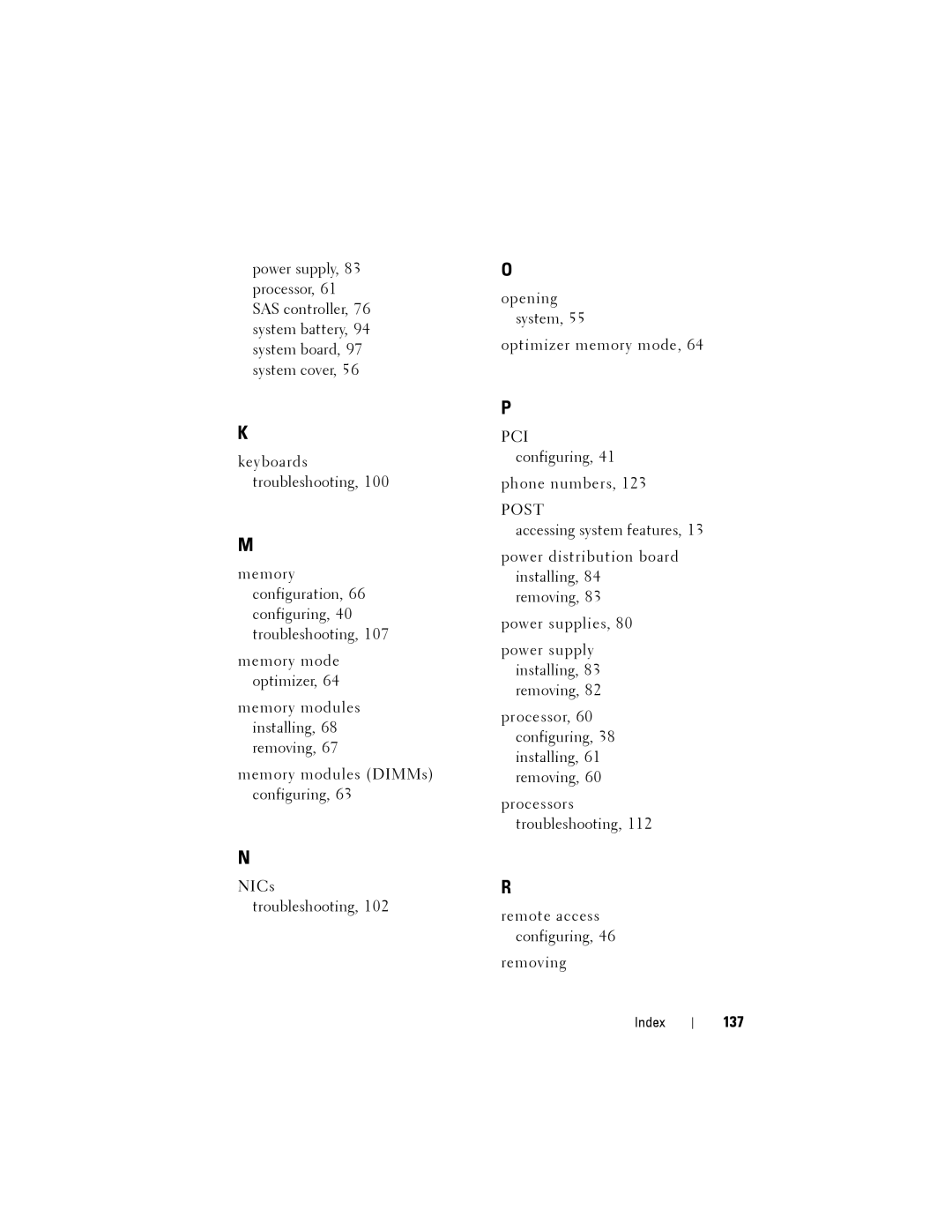 Dell C1100 owner manual Post, 137 