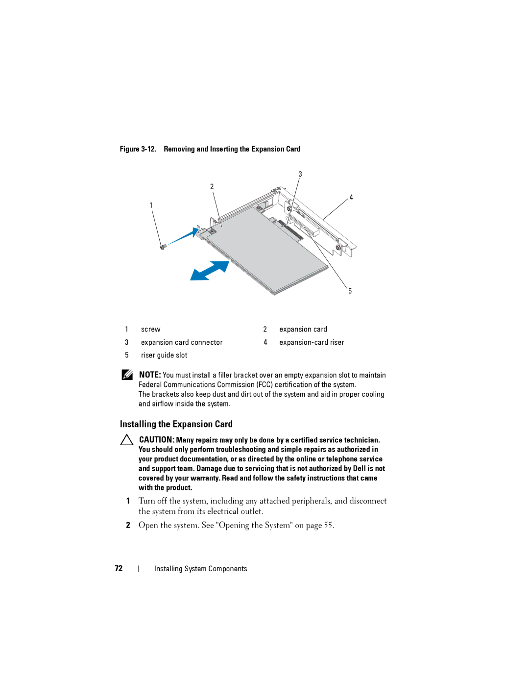 Dell C1100 owner manual Installing the Expansion Card, Screw Expansion card Expansion card connector 