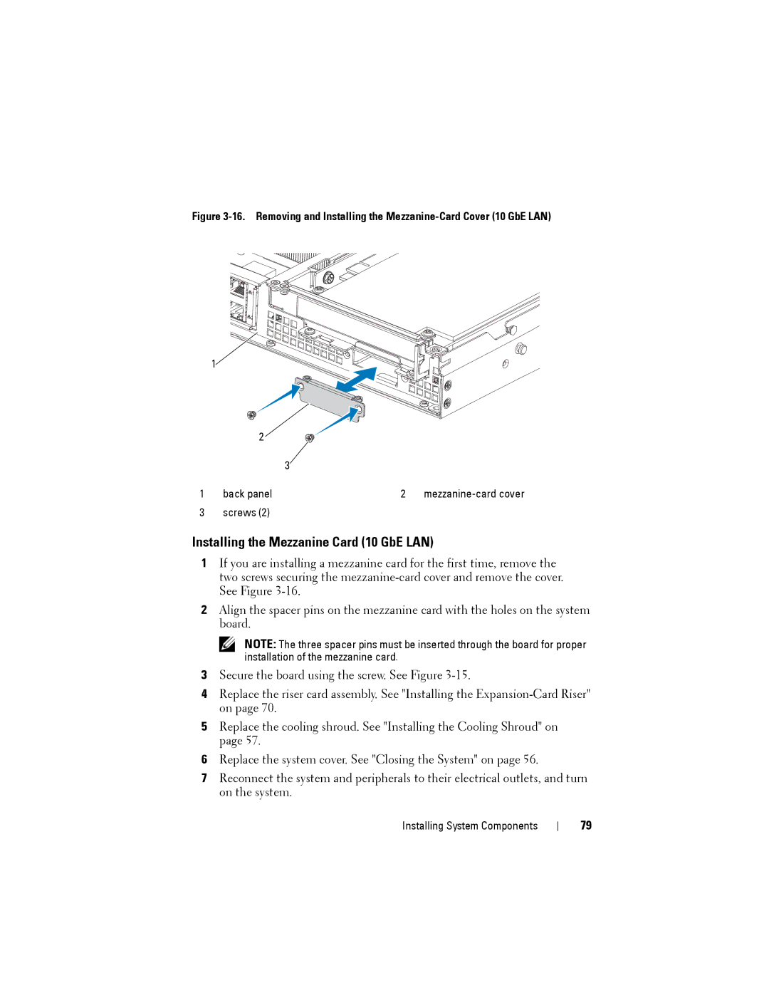 Dell C1100 owner manual Installing the Mezzanine Card 10 GbE LAN, Back panel 