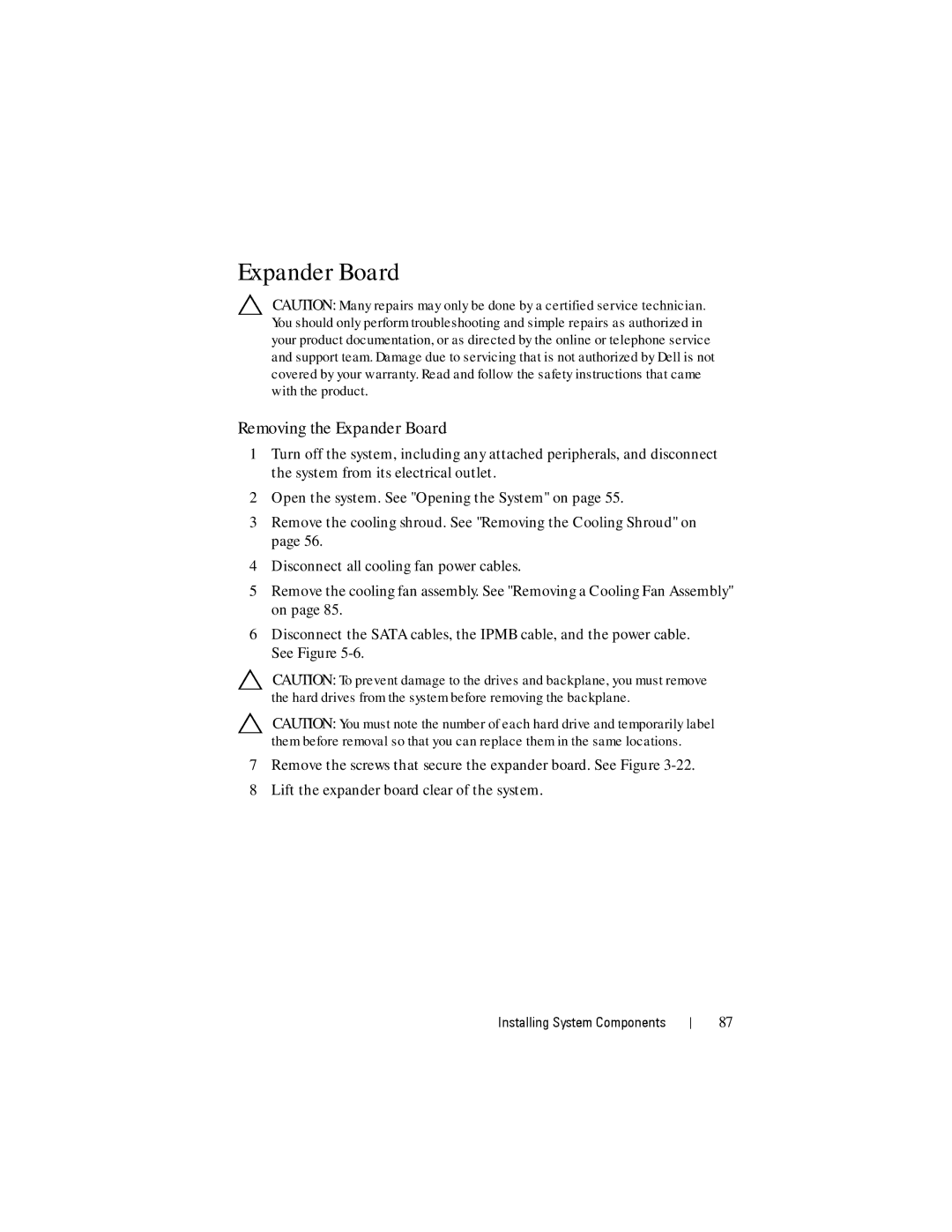 Dell C1100 owner manual Removing the Expander Board 