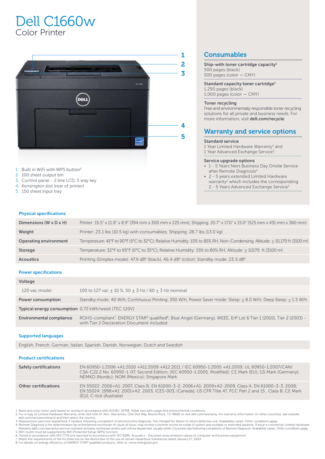 Dell C1660w manual Consumables, Dimensions W x D x H 