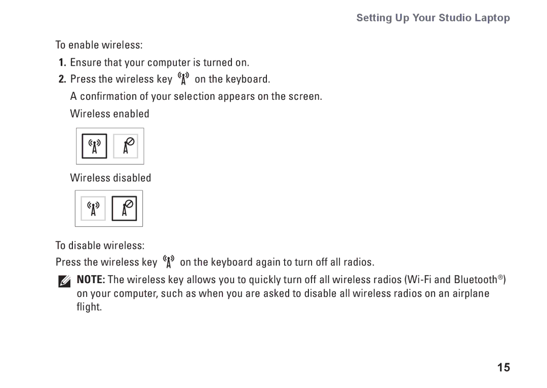 Dell P06F001, C1RXR, 1569 setup guide Setting Up Your Studio Laptop 