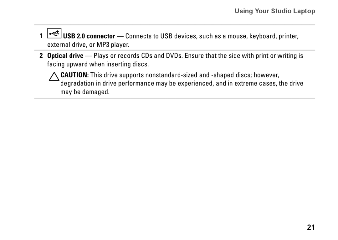 Dell P06F001, C1RXR, 1569 setup guide Using Your Studio Laptop 