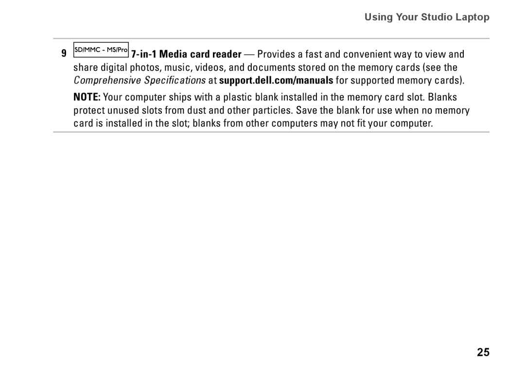 Dell C1RXR, 1569, P06F001 setup guide Using Your Studio Laptop 