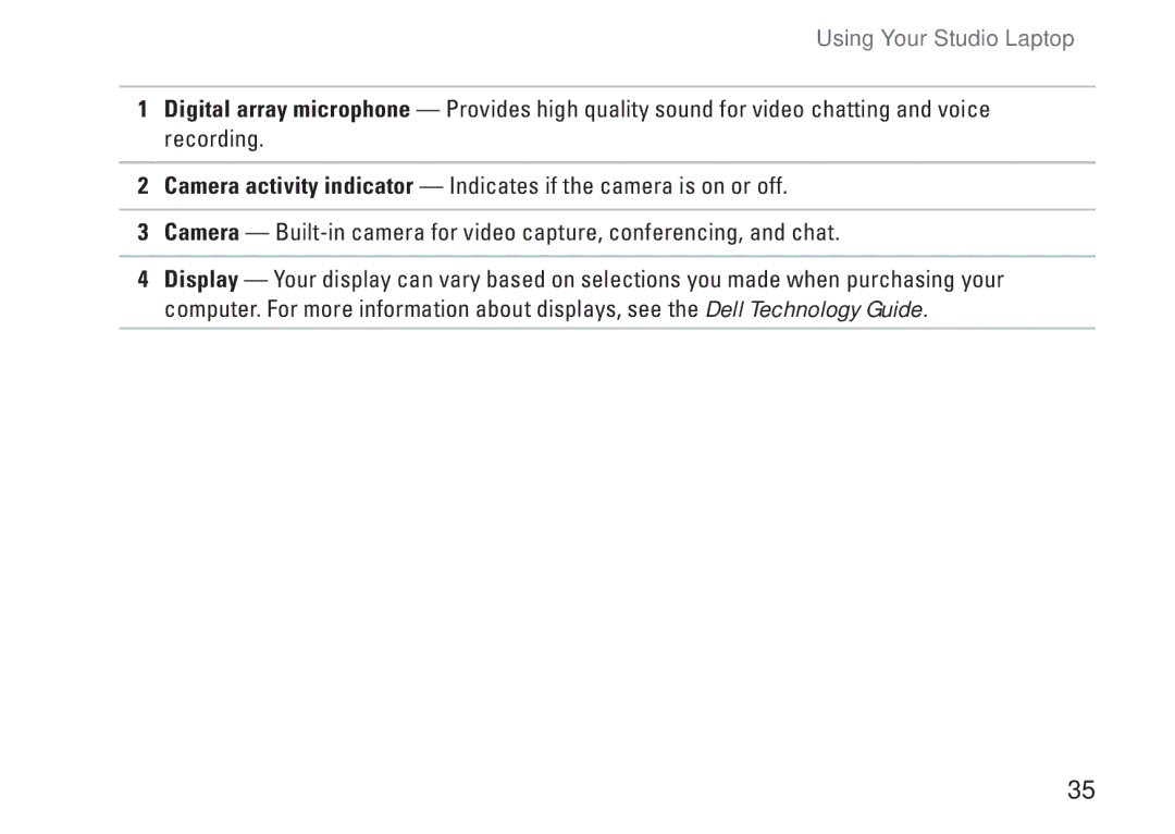 Dell 1569, C1RXR, P06F001 setup guide Using Your Studio Laptop 