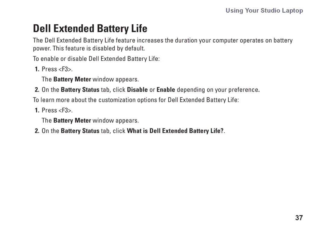 Dell C1RXR, 1569, P06F001 setup guide Dell Extended Battery Life 