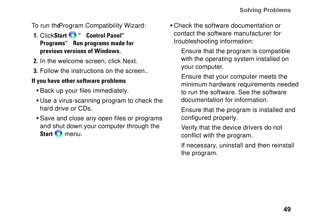 Dell C1RXR, 1569, P06F001 setup guide To run the Program Compatibility Wizard 