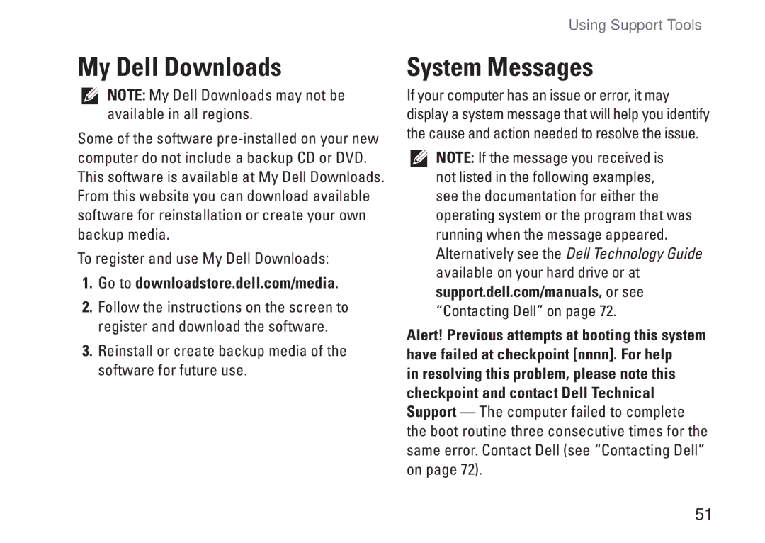 Dell P06F001, C1RXR, 1569 setup guide My Dell Downloads, System Messages 