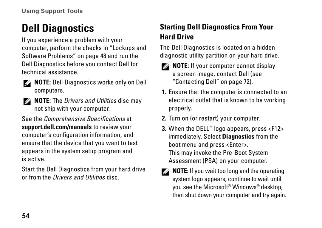 Dell P06F001, C1RXR, 1569 setup guide Starting Dell Diagnostics From Your Hard Drive 