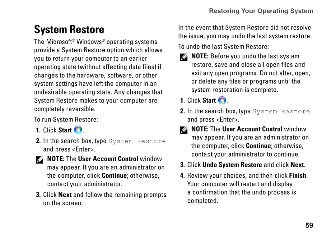 Dell 1569, C1RXR, P06F001 setup guide Click Undo System Restore and click Next 
