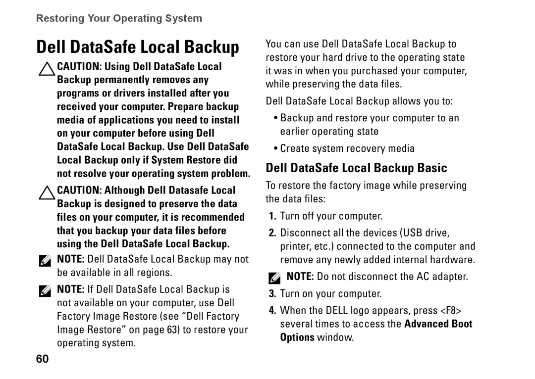 Dell P06F001, C1RXR, 1569 setup guide Dell DataSafe Local Backup Basic 